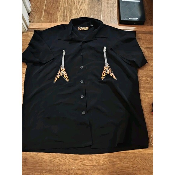VTG Dragonfly Shirt Mens Large Black Flaming Guitars Rock Rockabilly Y2K Classic - Picture 1 of 7